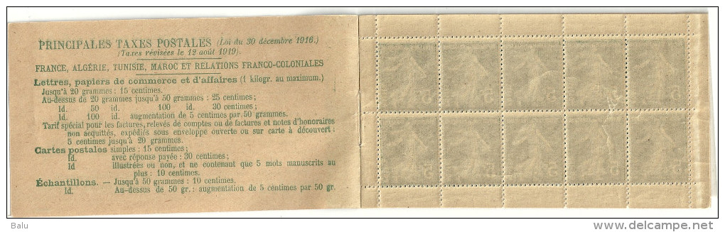 France Carnet Semeuse Yv 137-C7 **, 6 Scans, Cérès 12 Dalay 14 Taxes Révisées 12 Aout 1919 Type 1, Papier Blanc. 137 C 7 - Autres & Non Classés