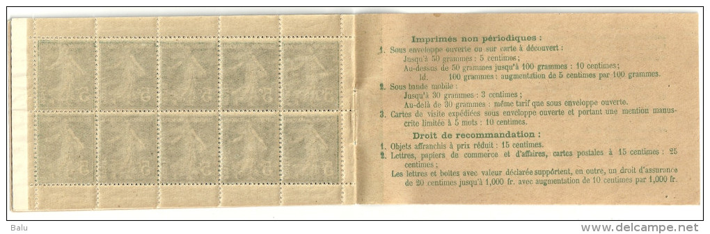 France Carnet Semeuse Yv 137-C7 **, 6 Scans, Cérès 12 Dalay 14 Taxes Révisées 12 Aout 1919 Type 1, Papier Blanc. 137 C 7 - Autres & Non Classés