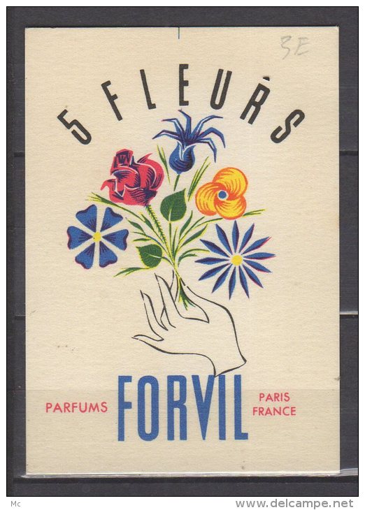 Carte Parfumée - 5 Fleurs - Parfums Forvil - Paris - Anciennes (jusque 1960)