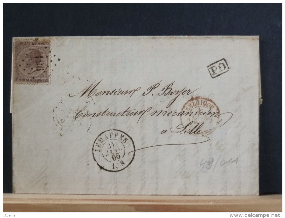 49/011   LETTRE  POUR LILLE  1866  DE JEMAPPES  PUNTSTEMPEL  NR.  196 - 1865-1866 Profil Gauche