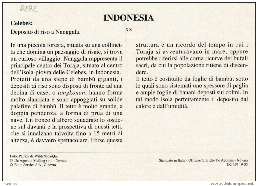 INDONESIA: CELEBES: DEPOSITO DI RISO A NANGGALA     (NUOVA CON DESCRIZIONE DEL SITO SUL RETRO) - Indonesia