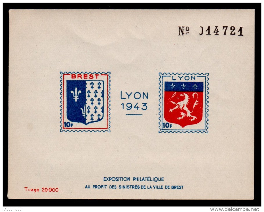 LYON 1943 - EXPOSITION PHILATELIQUE - BLOC SOUVENIR ** - Briefmarkenmessen