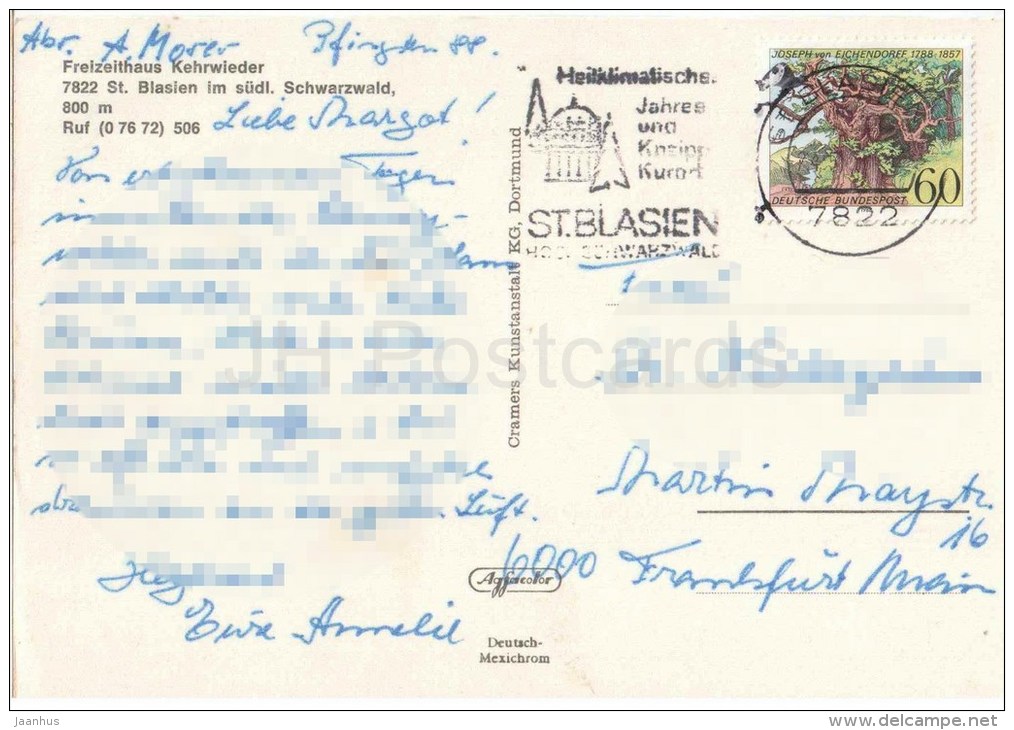 Freizeithaus Kehrwieder - St. Blasien Im Südl. Schwarzwald - Germany - 1988 Gelaufen - St. Blasien