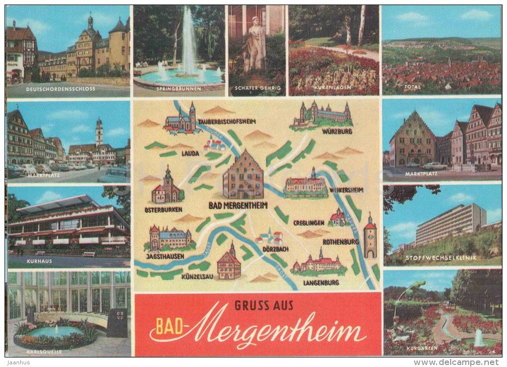 Gruss Aus Bag Mergentheim - Marktplatz - Kurhaus - Karlsquelle - Springbrunnen - Kurgarten - 1370 - Germany - Ungelaufen - Bad Mergentheim