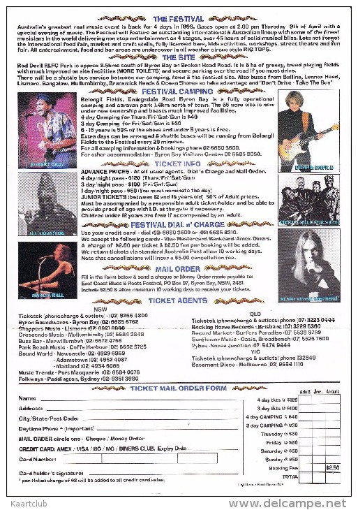 Australia: 'The 9th International East Coast Blues Roots Festival' - Byron Bay, NSW - Easter Weekend 1998 - Programma's