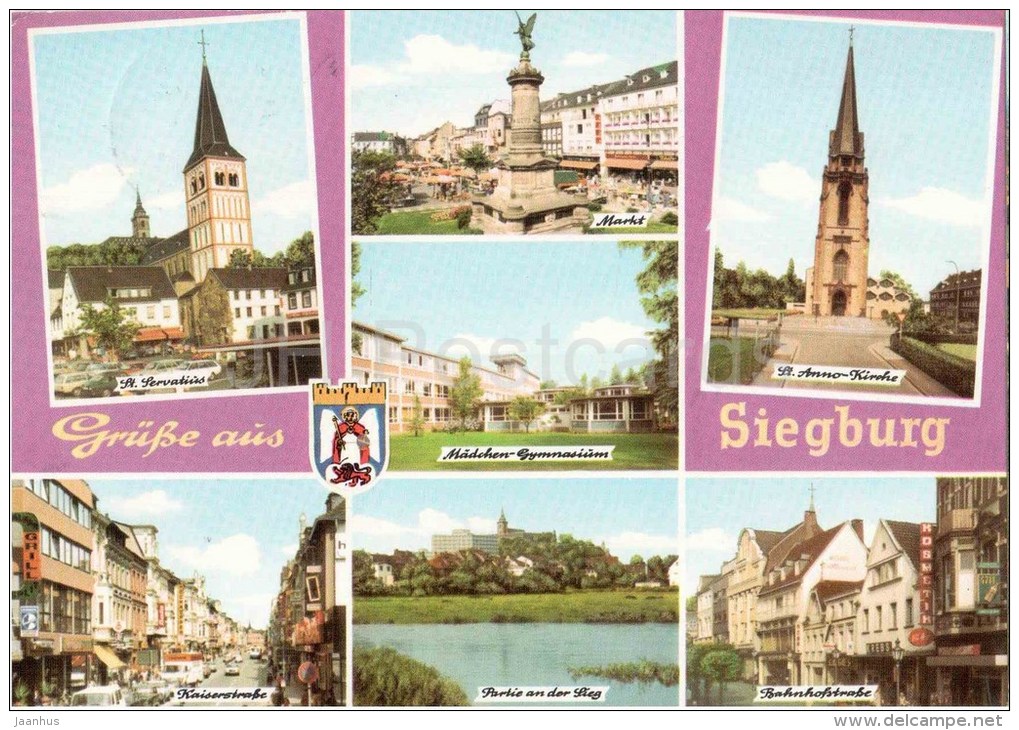 Grüsse Aus Siegburg - St. Servatius - Markt - St. Anno-Kirche - Kaiserstrasse - Bahnhofstrasse - Germany - 1980 Gelaufen - Siegburg