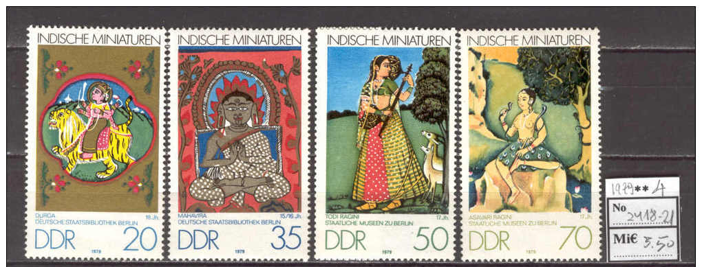 DDR 0422 Germany 4v MNH 1979 Fine Art Drawing INDIA Ragini Mahavira Durga - Sonstige & Ohne Zuordnung