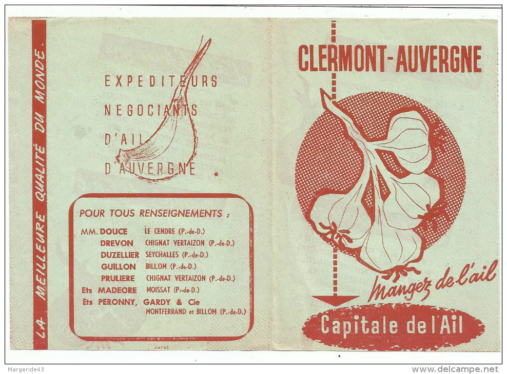 PUBLICITE AIL DE CLERMONT AUVERGNE CAPITALE DE L'AIL. - 1950 - ...