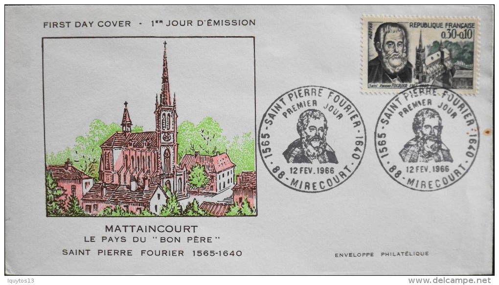 ENVELOPPE 1er JOUR 1966 - St-Pierre FOURIER - Mirecourt Le 12.02.1966 - En Parfait état - - 1960-1969