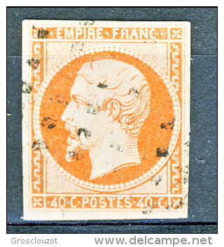 Francia 1853 Y&T N. 16 Napoleone III C. 40 Arancio Annullo Grossi Punti Quadrati - 1853-1860 Napoléon III