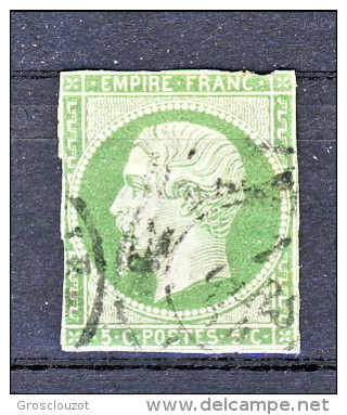 Francia 1854 Y&T N. 12a Napoleone III C. 5 Verde Giallo  Usato / Difettoso - 1853-1860 Napoleone III