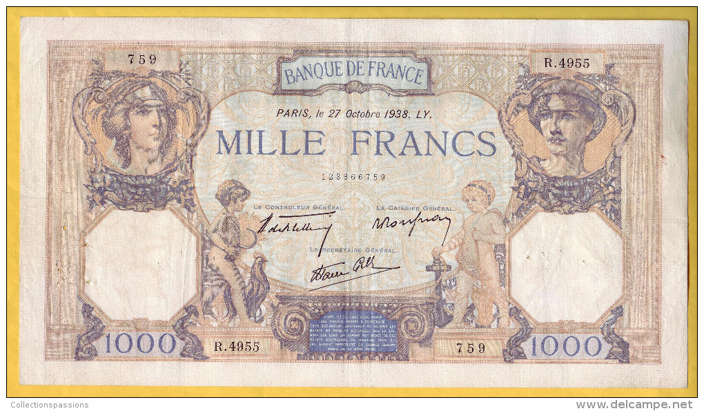 BILLET FRANCAIS - 1000 Francs Cérès Et Mercure 27.10.1938 TB+ - 1 000 F 1927-1940 ''Cérès Et Mercure''