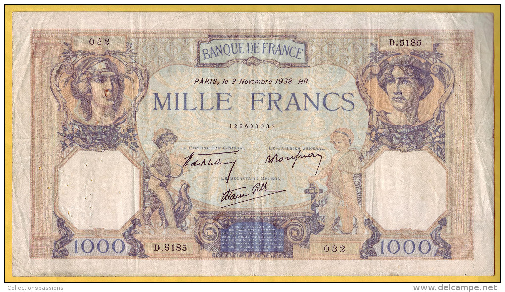 BILLET FRANCAIS - 1000 Francs Cérès Et Mercure 3.11.1938 TB - 1 000 F 1927-1940 ''Cérès Et Mercure''