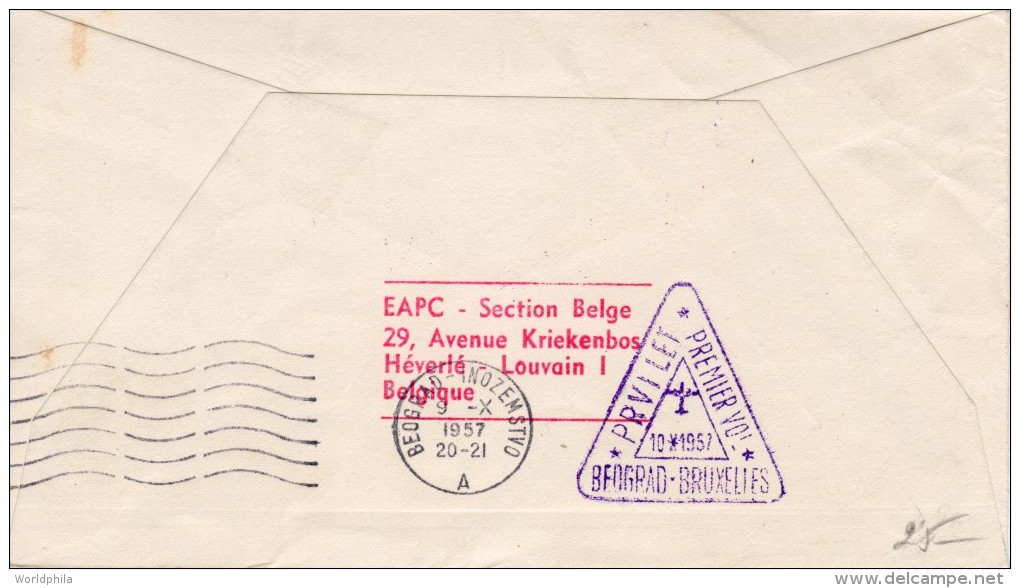 Belgium-Jugoslavia, Brussel-Beograd 1957 FFC / First Flight Cover "Sabena" SB 15 - Airplanes