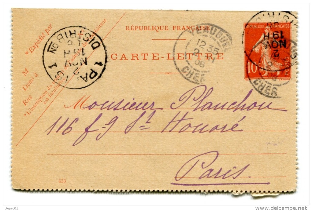 Entier Postal - Carte Lettre Yvert 135-CL2 - Date 633 - Semeuse Camée 10c Rouge - Cote 8 Euros - R 1744 - Letter Cards