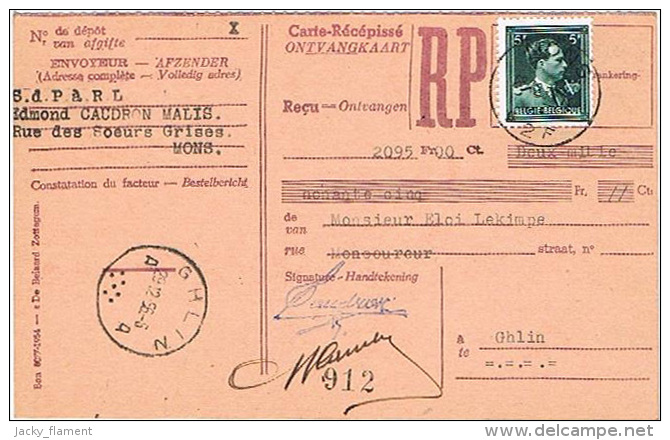 1956 - 3 Cartes-récipissés (reçus) - Mons & Cuesmes Pour Paiement Textiles & Confections - 28/12 - 29/06 & 15/12 - 1950 - ...