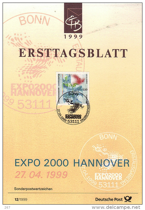 ALLEMAGNE  Carte  Notice 1er Jour  1999  Exposition Universelle A Hannovre L Homme Et La Nature - 2000 – Hannover (Deutschland)