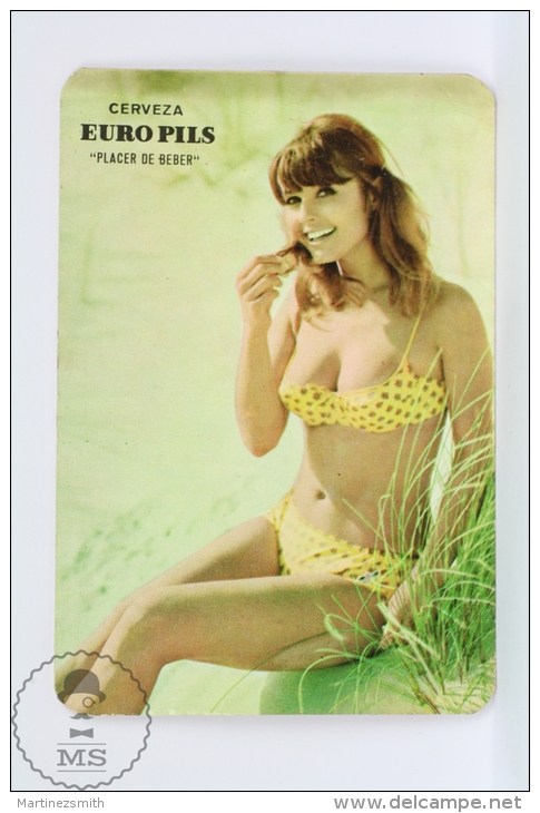 Vintage 1970 Small/ Pocket Calendar - Sexy Red Hair Girl In Bath Suit - Spanish Beer Advertising Euro Pils - Tamaño Pequeño : 1961-70