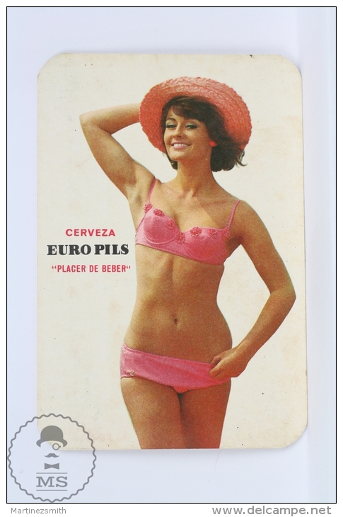 Vintage 1968 Small/ Pocket Calendar - Sexy Brunette Girl In Bath Suit - Spanish Beer Advertising Euro Pils - Petit Format : 1961-70