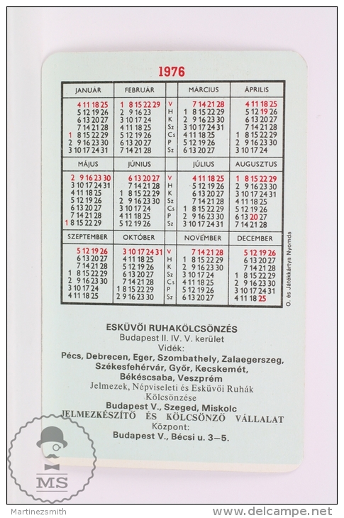 Vintage 1976 Small/ Pocket Calendar - Hungarian Lady Costumes - Hungary, Budapest Advertising - Tamaño Pequeño : 1971-80