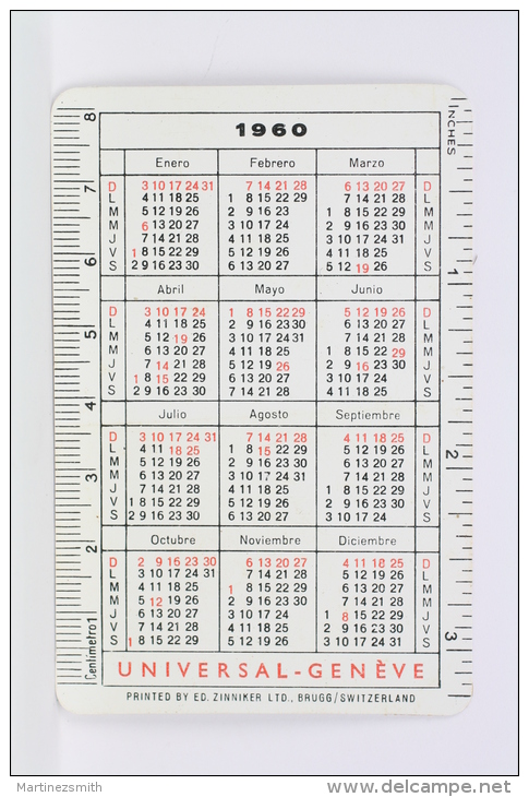 Vintage 1960 Small/ Pocket Calendar - Universal Geneve Polerouter -Microtor Automatic  Swiss Made Wristwatch Advertising - Tamaño Pequeño : 1941-60