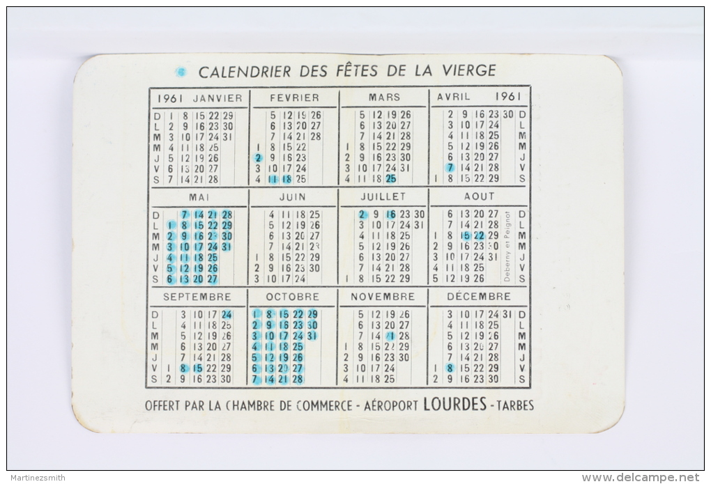 1961 Small/ Pocket Calendar - Les Sanctuares Lourdes - Les Pyrenees - Tamaño Pequeño : 1961-70