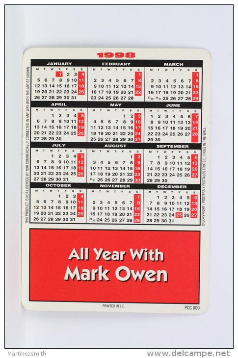 1998 Small/ Pocket Calendar - All Year With Mark Owen - Tamaño Pequeño : 1991-00