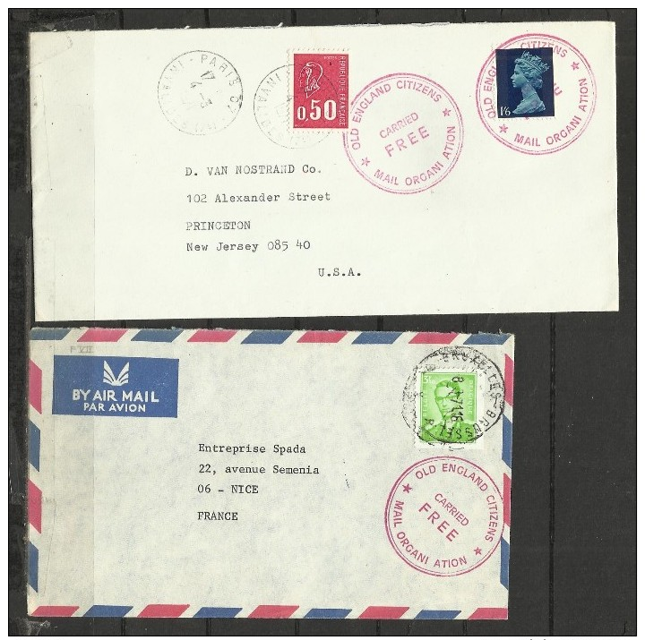 1971 BRITISH POSTAL STRIKE : TWO COVERS OLD ENGLAND CITIZENS (U.S.A. AND BELGIUM) - Poststempel