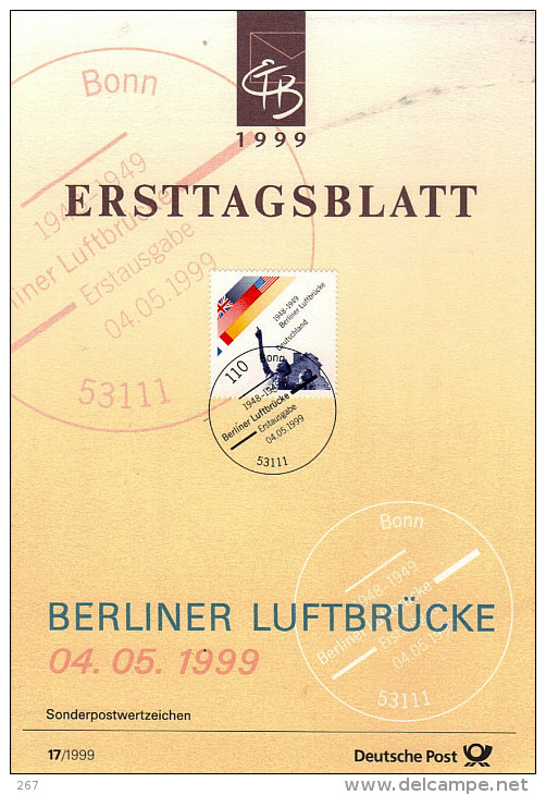 ALLEMAGNE  Carte  Notice 1er Jour  1999  Pont Aerien Sur Berlin Drapeaux - Lettres & Documents