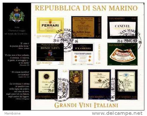 Saint Marin 2005 N 2019.28 =  Feuillet Obl.etiquettes Grand Vin - Oblitérés