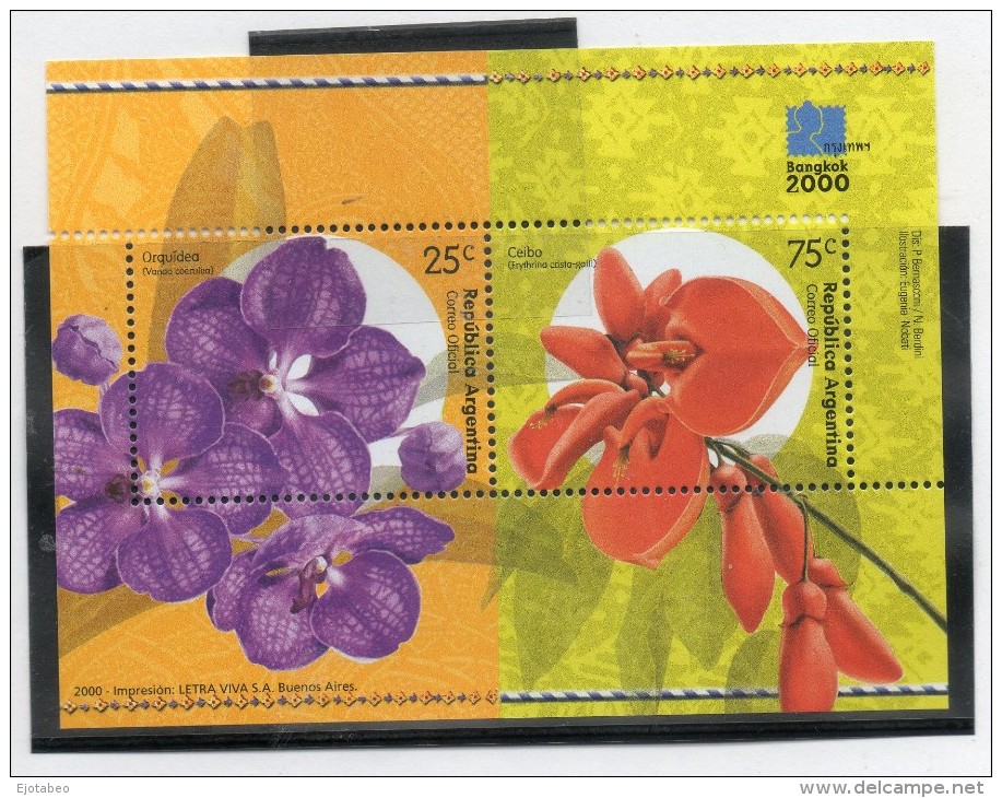 ARGENTINA 2000 BLOCK (Flowers, Orchids, Ceibo, Philatelic Exhibition, Bangkok 2000; Flores, Orquídeas, Filatelia) - Orchids