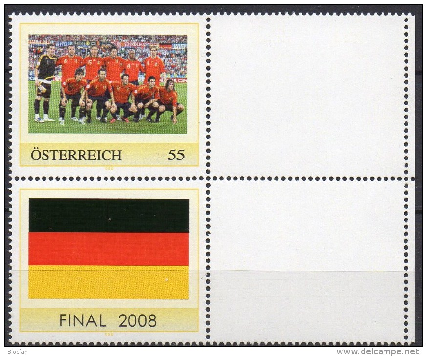 Europa-Champion Team Espana 2008 Österreich ZD 5 Im Kleinbogen ** 5€ Fussball-EM Hoja Hb M/s Soccer Se-tenant Bf Austria - Persoonlijke Postzegels