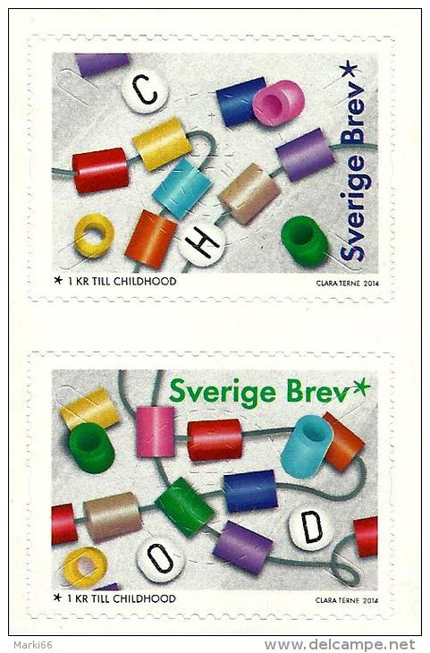 Sweden - 2014 - Charity Stamps - World Childhood Foundation - Mint Self-adhesive Stamp Pair - Ungebraucht