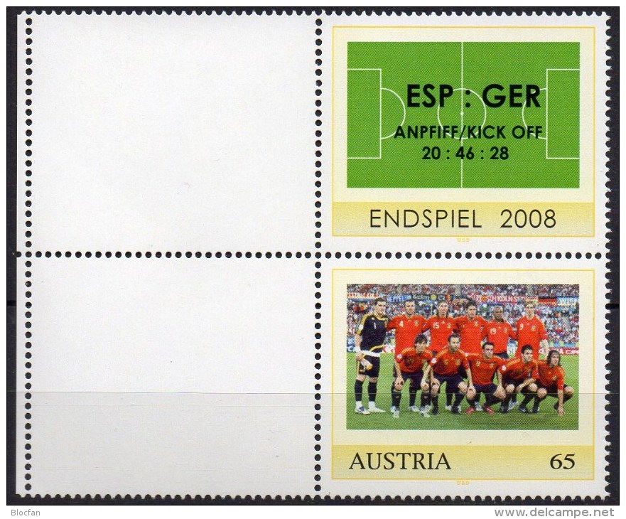 Europa-Champion Team Espana 2008 Österreich ZD 6 Im Kleinbogen ** 6€ Fussball-EM Hoja Hb M/s Soccer Se-tenant Bf Austria - Persoonlijke Postzegels