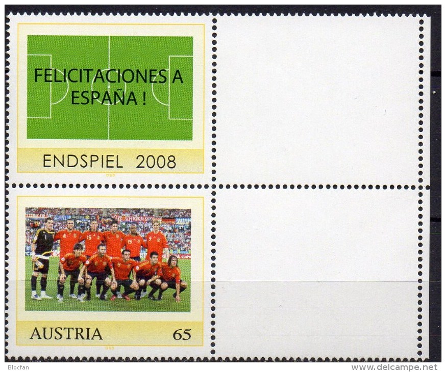 Europa-Champion Team ESPANA 2008 Österreich ZD 10 Im Kleinbogen ** 6€ Fußball-EM Hoja Hb M/s Soccer Se-tenant Bf Austria - Persoonlijke Postzegels