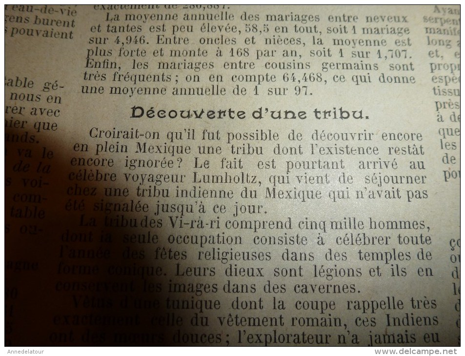 1896 SOLEIL du DIMANCHE: Invasion sauterelle en Algérie;La tribu des VI-RÂ-RI au Mexique;Greffe entre serpents..etc