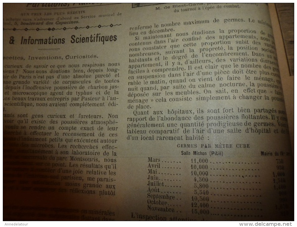 1896 SOLEIL du DIMANCHE: Escrime international;Les MACROBES;Météor à Lesnes près Namur;Âmes des sauvages;Sciure de bois