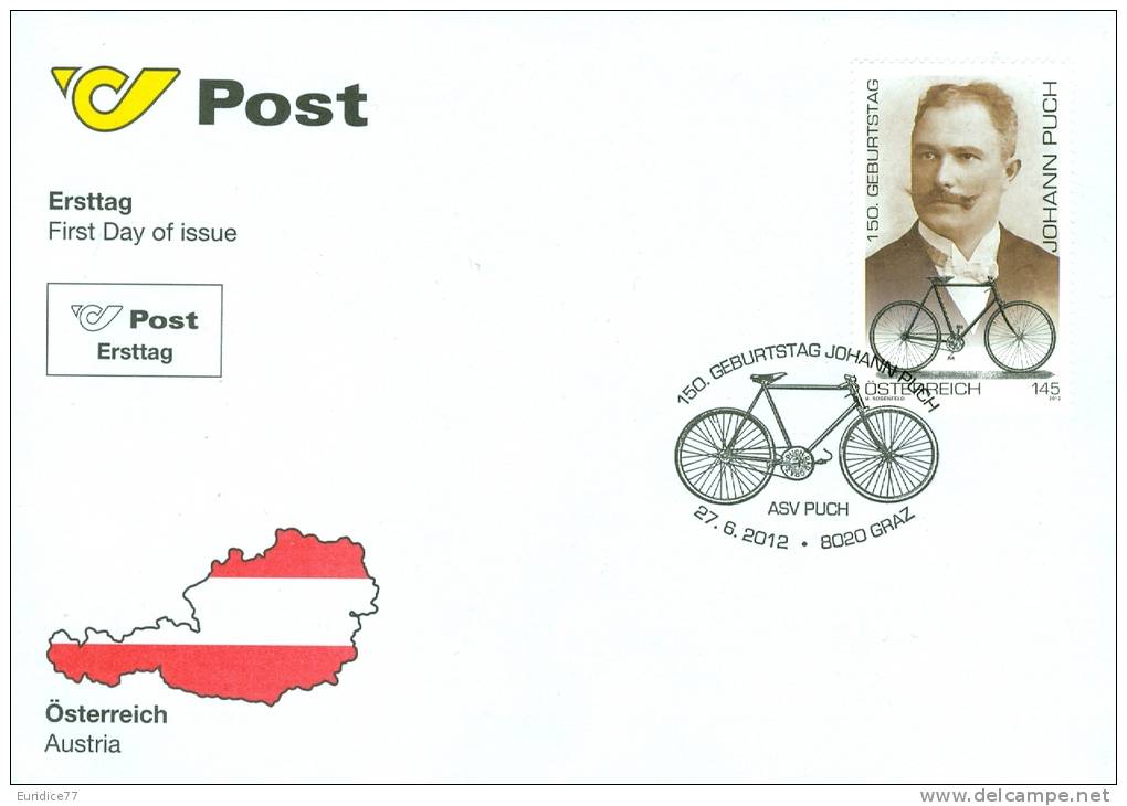 Austria Österreich 2012 - 150th Anniversary Of The Birth Of Johann Puch First Day Cover - Neufs