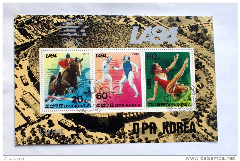 KOREA DPR 1983 - LOS ANGELES 84 OLYMPICS  FULL SHEET  FDC, OG - Scherma