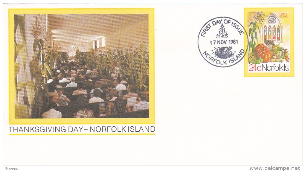 Norfolk Island,1981 Thanksgiving Day, Pre Stamped Envelope 006  FDC - Norfolk Island