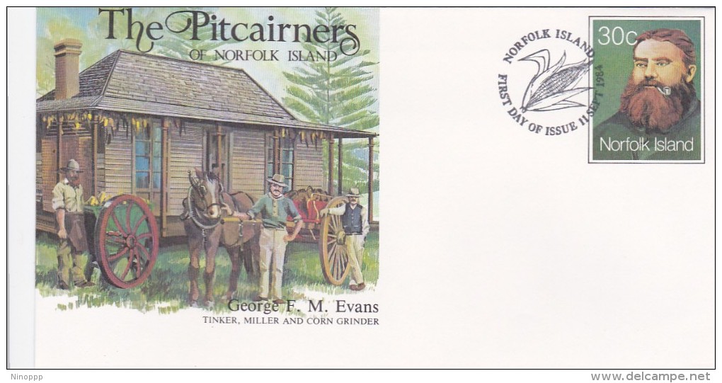 Norfolk Island,1984 The Pitcairners ,George F.M. Evans, Pre Stamped Envelope FDC - Norfolk Island