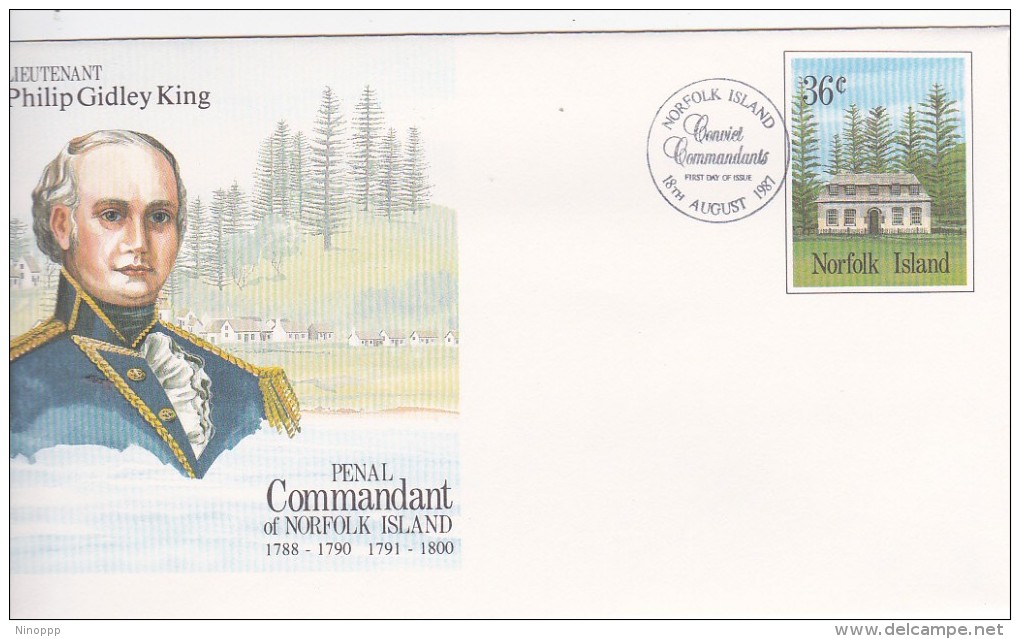 Norfolk Island,1987 Penal Commandant,Philip Gidley King, Pre Stamped Envelope FDC - Norfolk Island