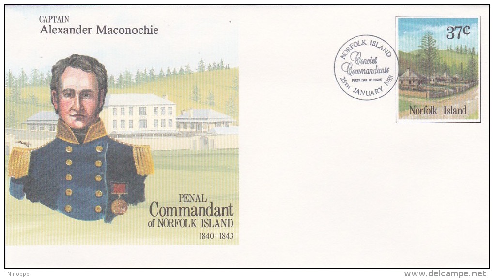 Norfolk Island,1988 Penal Commandant,Alexander Maconochie, Pre Stamped Envelope FDC - Norfolk Island