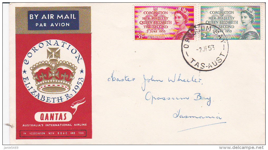 Australia 1953 Qantas Coronation Flight Cover - Eerste Vluchten