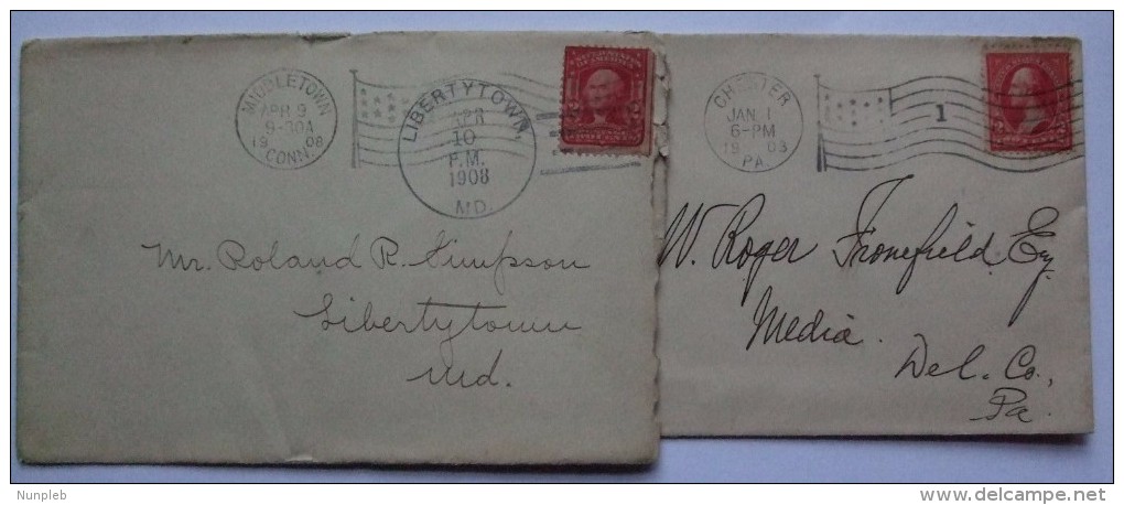 USA 1900`S COVERS X 2 WITH FLAG POSTMARKS CHESTER AND MIDDLETOWN - Covers & Documents