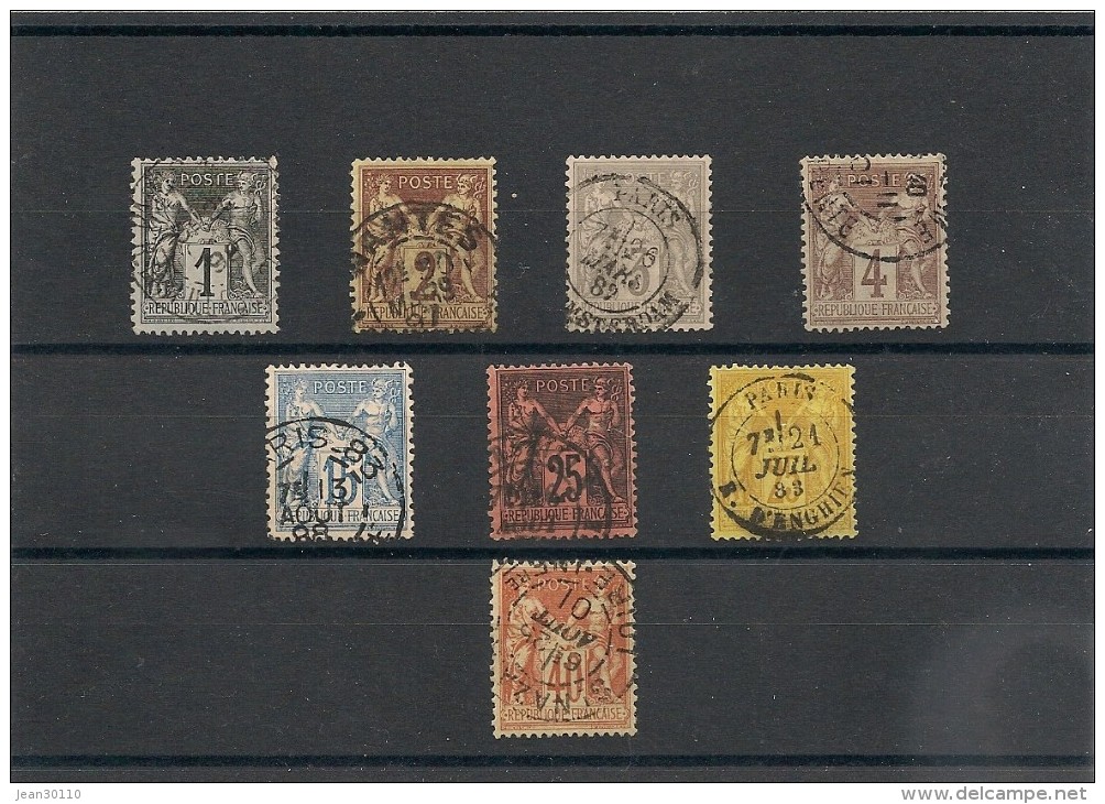 FRANCE  1877/1880 N° Y&T : 83-85-87-88-90-91-92-94 Oblitérés Côte : 40,00 € - 1876-1898 Sage (Type II)