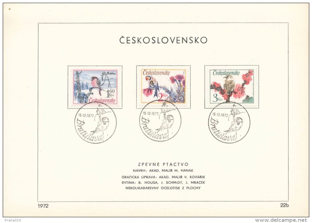 Czechoslovakia / First Day Sheet (1972/22b) Bratislava (1): Songbirds; Painter: M. Hanak - Other & Unclassified