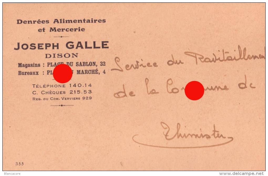 DISON JOSEPH GALLE FEV. 1945 Ravitaillement Guerre 40/45 - Dison