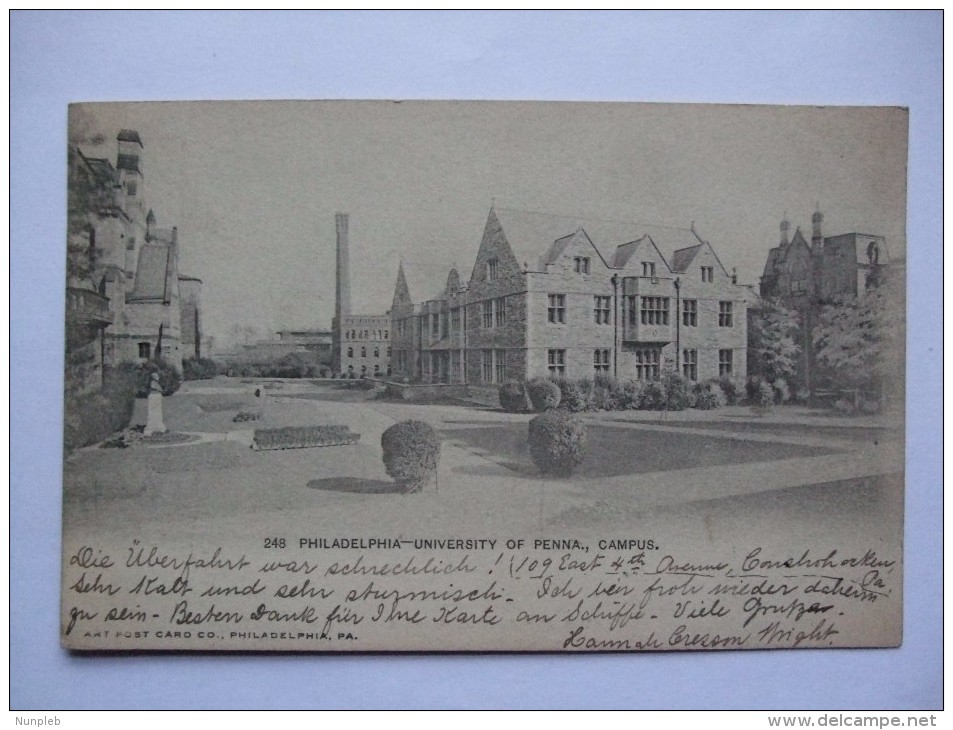 USA 1904 POSTCARD PHILADELPHIA UNIVERSITY OF PENNA CAMPUS SENT TO FRANCE - Philadelphia