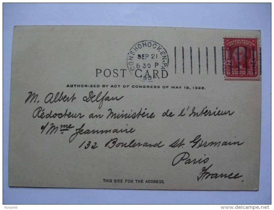 USA 1904 POSTCARD PHILADELPHIA UNIVERSITY OF PENNA CAMPUS SENT TO FRANCE - Philadelphia